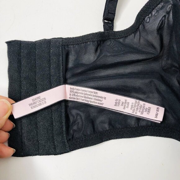 Victoria’s Secret Black Bra Corset Bustier 34B B75 Lace Mesh Lingerie Romantic - Picture 7 of 8